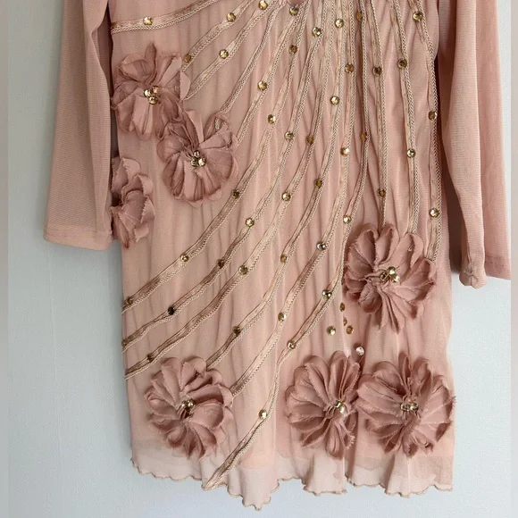 PRETTY ANGEL Silk Mesh Applique Beaded Slip Dress Fairy Coquette Angel Boho Sz L - Picture 12 of 16